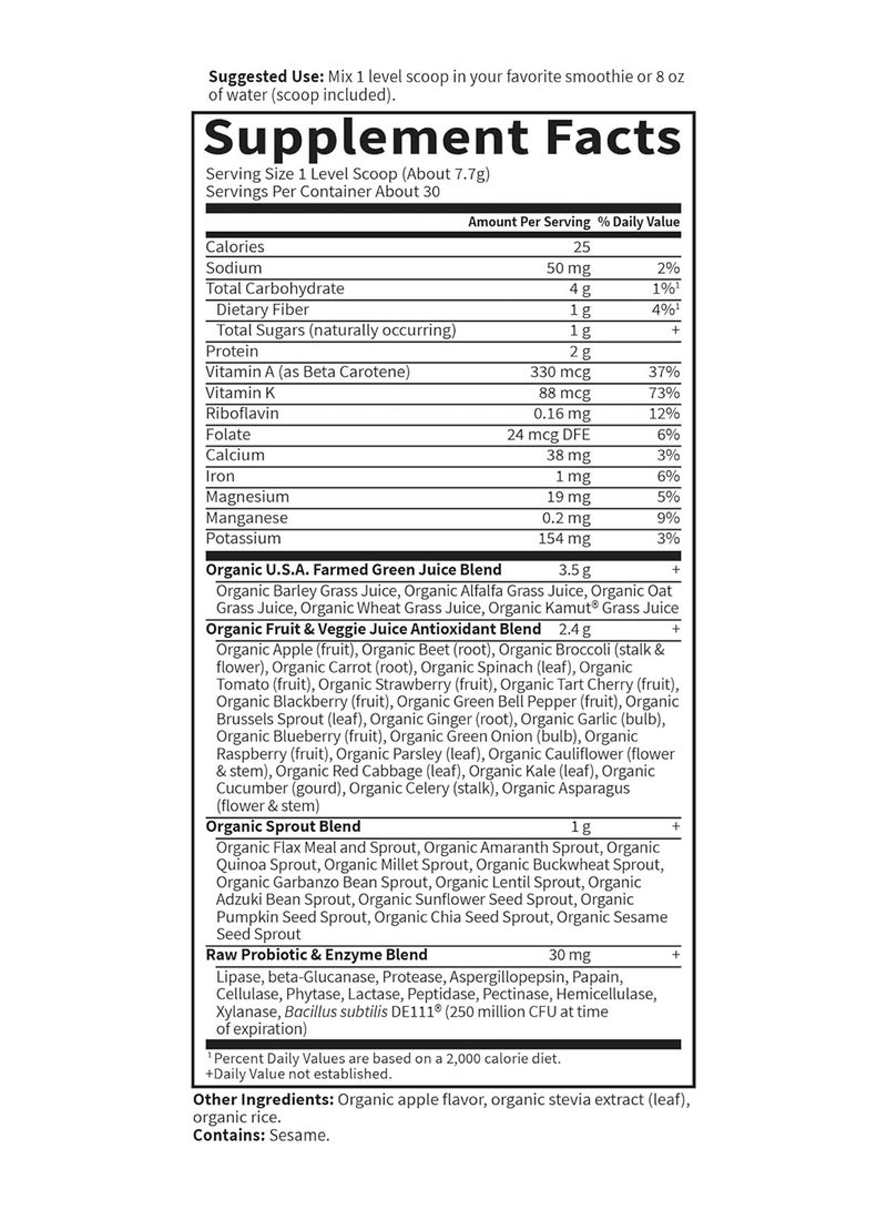Garden of Life - Garden Of Life Raw Organic Perfect Food Green Superfood Juiced Greens Powder Apple Whole Food Dietary Supplement 30 Servings (Packaging May Vary) 231G - Image 1