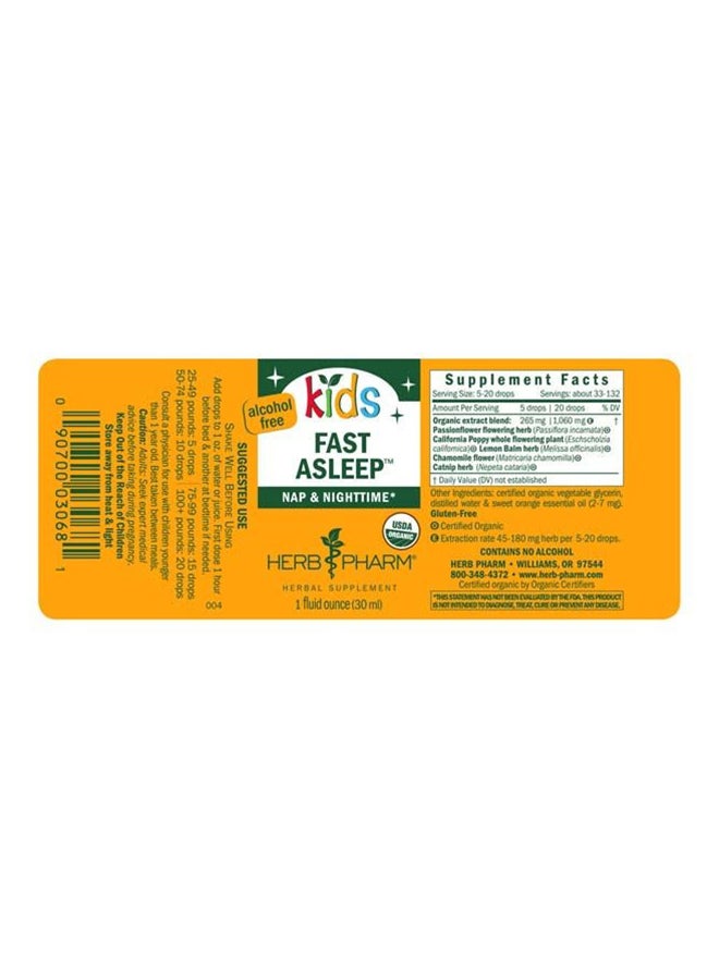 HERB PHARM - Kids Fast Asleep Nap And Night Time Herbal Supplement Alcohol Free 30Ml - Image 1