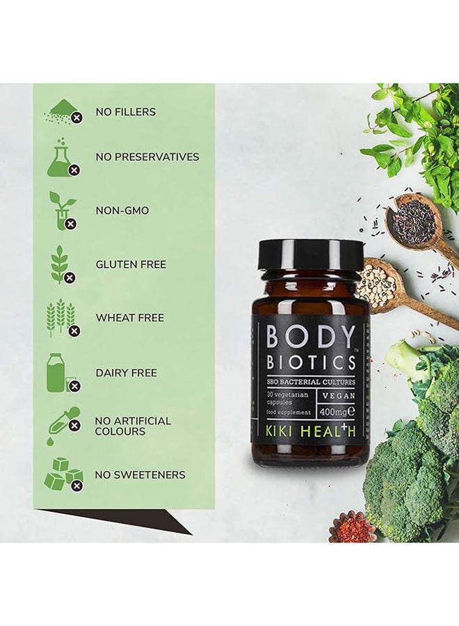 Body Biotics Sbo Bacterial Cultures Vegan Food Supplement 30 Vegetarian Capsules 400Mg