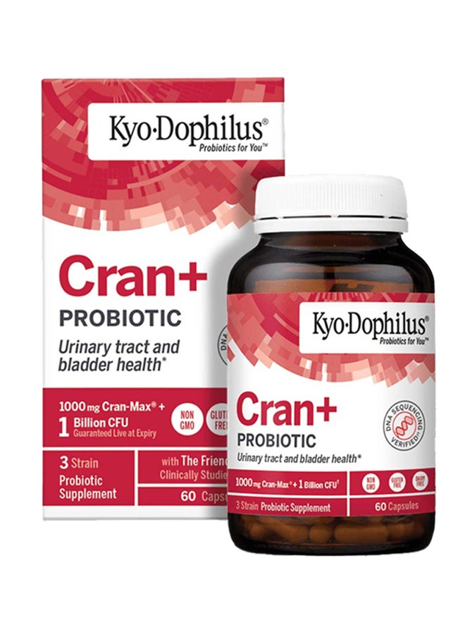 kyolic Cran+ Probiotic Urinary Tract And Bladder Health 3 Strain Probiotic Supplement 60 Capsules - Image 1