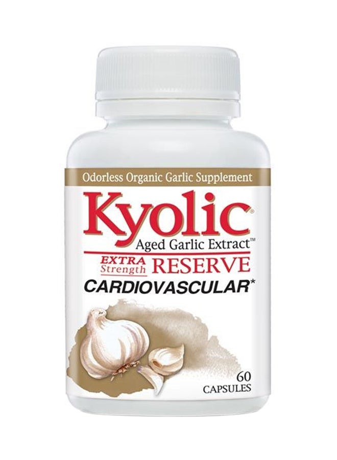 kyolic Extra Strength Reserve Cardiovascular  Odorless Organic Garlic Supplement Aged Garlic Extract 60 Capsules - Image 1