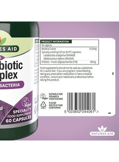 Natures Aid Microbiotic Complex 2 Billion Bacteria L.Acidophilus And B.Bifidum With 100 Mg 60 Capsules  - Image 4