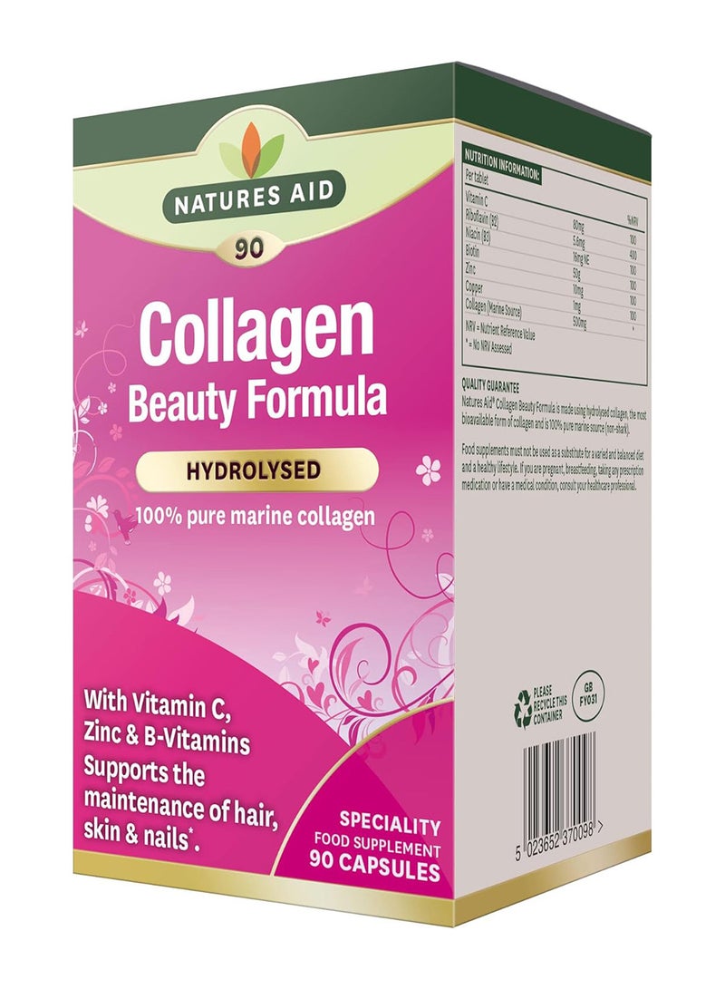 Natures Aid Collagen Beauty Formula With Vitamin C, B & Zinc |For Maintenance Of Normal Hair, Skin & Nails | Supports Normal Collagen Formation In The Skin | Hydrolyzed | 90 Vegetable Capsules - Image 1