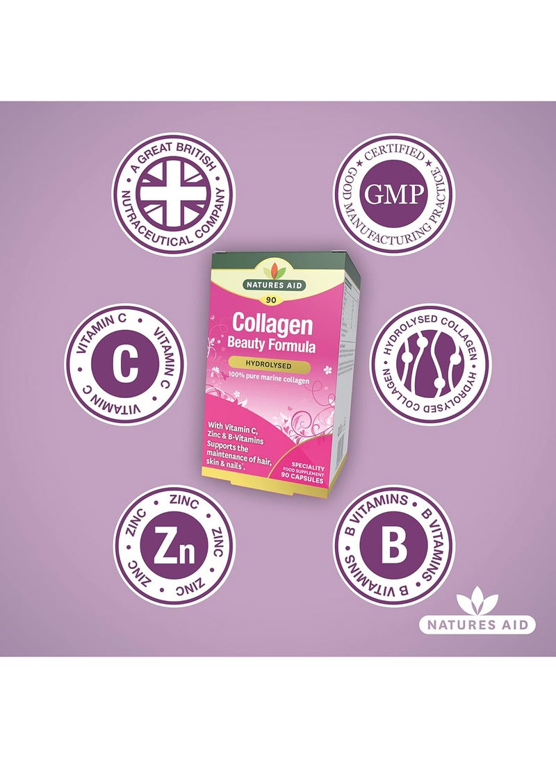 Natures Aid Collagen Beauty Formula With Vitamin C, B & Zinc |For Maintenance Of Normal Hair, Skin & Nails | Supports Normal Collagen Formation In The Skin | Hydrolyzed | 90 Vegetable Capsules - Image 4