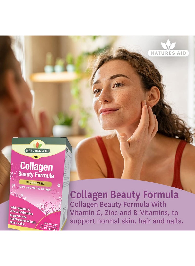 Natures Aid Collagen Beauty Formula With Vitamin C, B & Zinc |For Maintenance Of Normal Hair, Skin & Nails | Supports Normal Collagen Formation In The Skin | Hydrolyzed | 90 Vegetable Capsules - Image 3