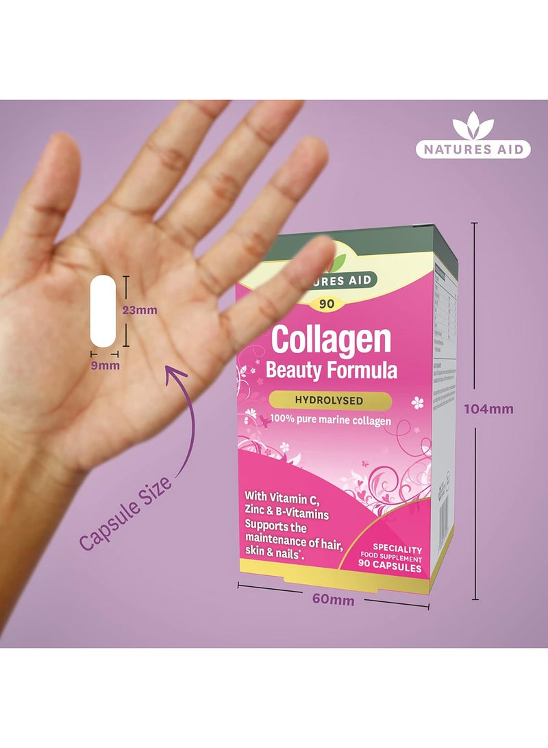 Natures Aid Collagen Beauty Formula With Vitamin C, B & Zinc |For Maintenance Of Normal Hair, Skin & Nails | Supports Normal Collagen Formation In The Skin | Hydrolyzed | 90 Vegetable Capsules - Image 2