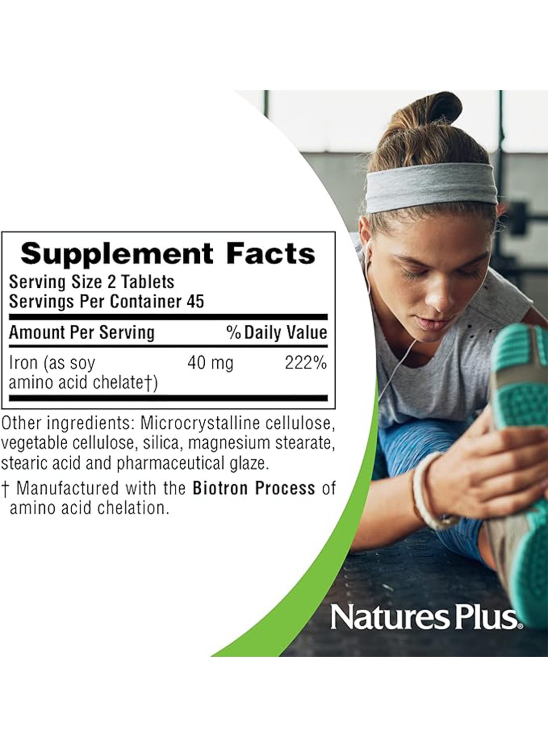 Natures Plus Iron Dietary Supplement Tablets 40mg 90'S