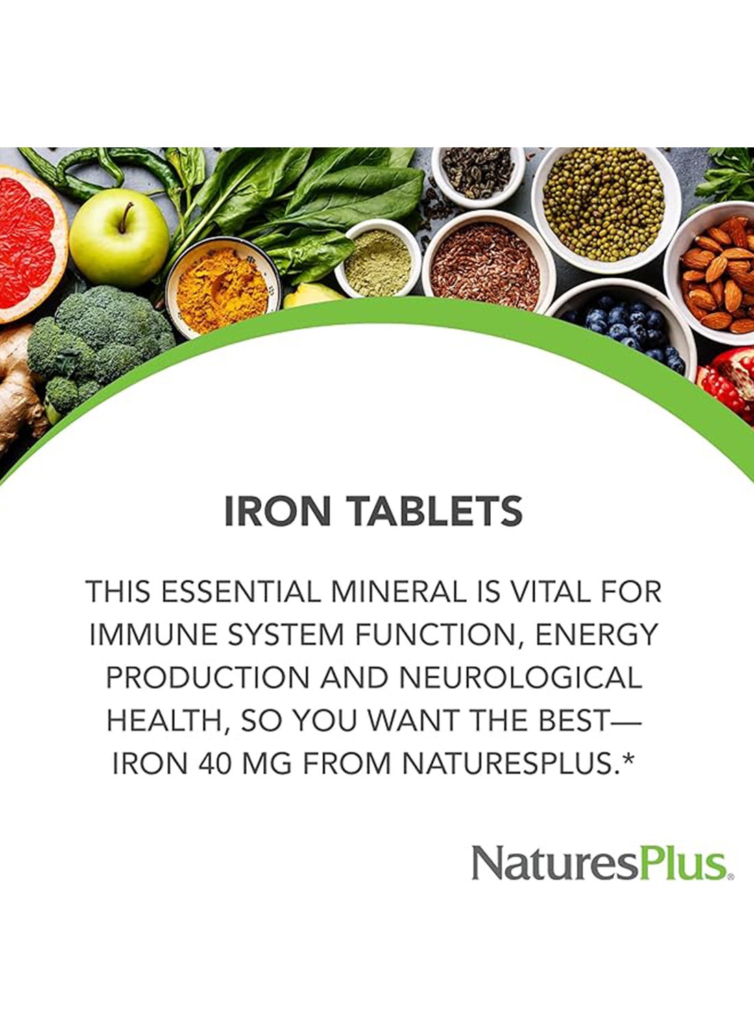 Natures Plus Iron Dietary Supplement Tablets 40mg 90'S
