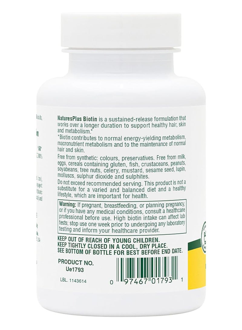 Natures Plus Sustained Release Biotin 10000Mg For Hair And Skin Support Beauty Support 90 Tablets - Image 3
