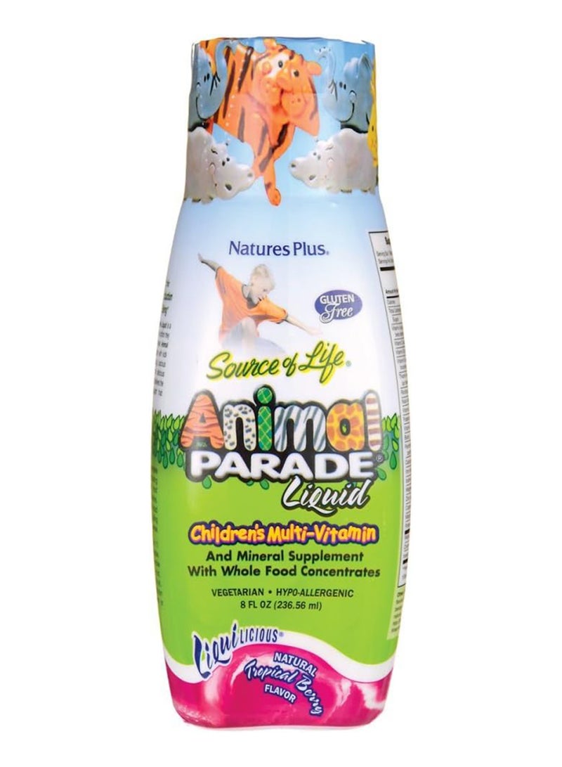 Natures Plus Source Of Life Animal Parade Liquid Children'S Multi Vitamin Natural Tropical Berry Flavor Mineral Supplement With Whole Food Concentrates Vegetarian 237Ml - Image 1