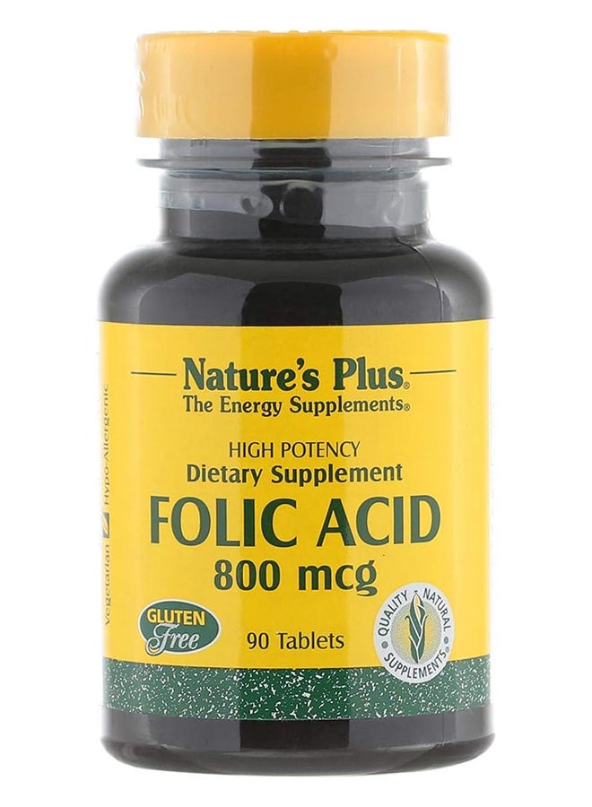 Natures Plus Folic Acid 800 Mcg High Potency Gluten Free 90 Tablets - Image 1