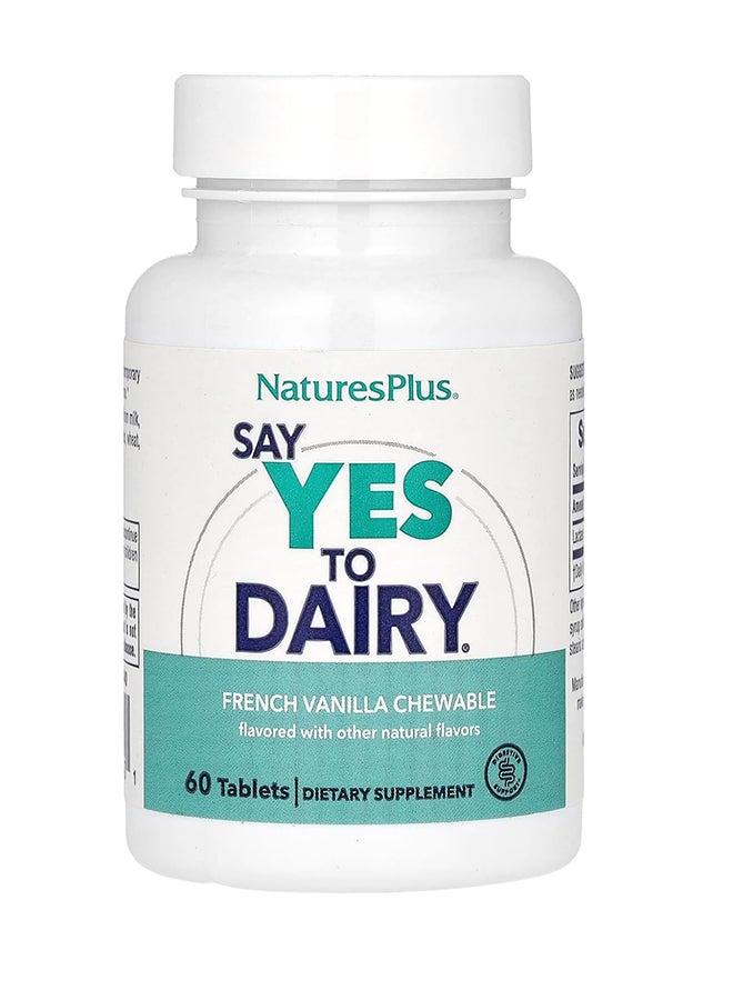 Nature's Plus Say Yes To Dairy Natural Lactase Enzyme, 60 Chewable Tablets French Vanilla Flavor - For Relief From The Discomforts Of Lactose Intolerance Dairy Food Consumption, Gluten Free - Image 1
