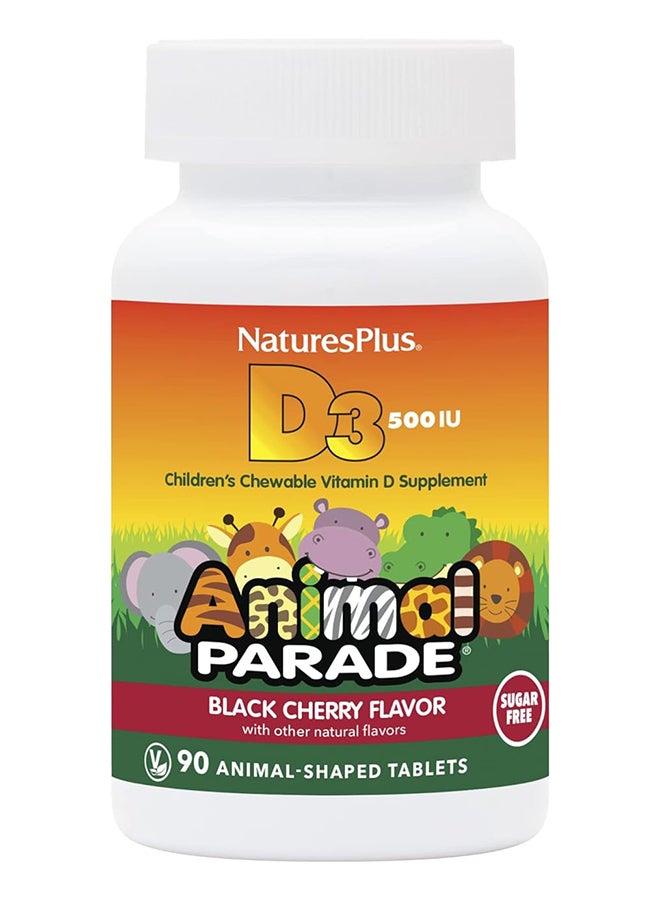 Natures Plus Animal Parade D3 500 Iu Children'S Chewable Vitamin D Supplement Black Cherry Flavor 90 Animal Shaped Tablets - Image 1