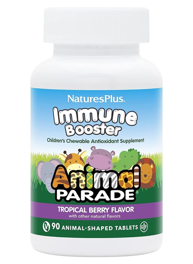 Natures Plus - Immune Booster Animal Parade Kids Antioxidant Supplement Tropical Berry Flavor  90 Chewable Tablets - Image 1