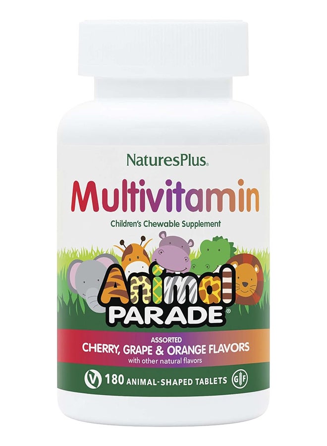 Natures Plus Animal Parade Multivitamin Children'S Chewable Supplement  Cherry Grape And Orange Flavor 180 Animal Shaped Tablets - Image 1