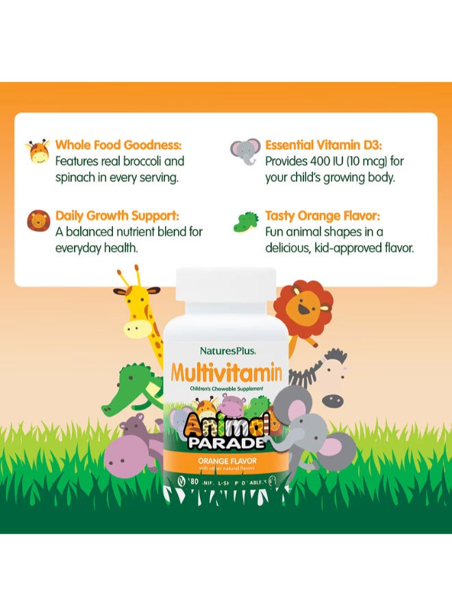 Natures Plus Animal Parade Kids Multivitamin & Minerals | Orange Flavor | Vegetarian Gluten Free — 90 Chewable Tablets - Image 3
