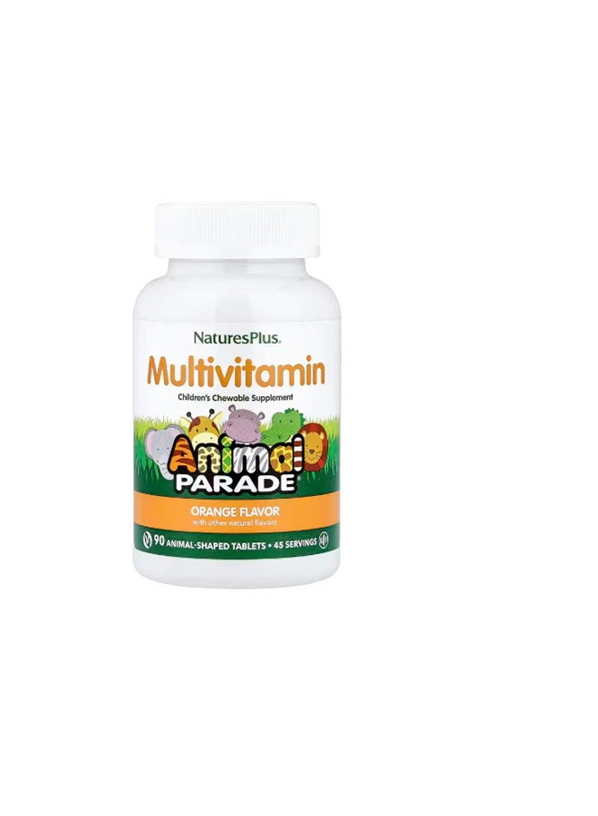 Natures Plus Animal Parade Kids Multivitamin & Minerals | Orange Flavor | Vegetarian Gluten Free — 90 Tablets - Image 1