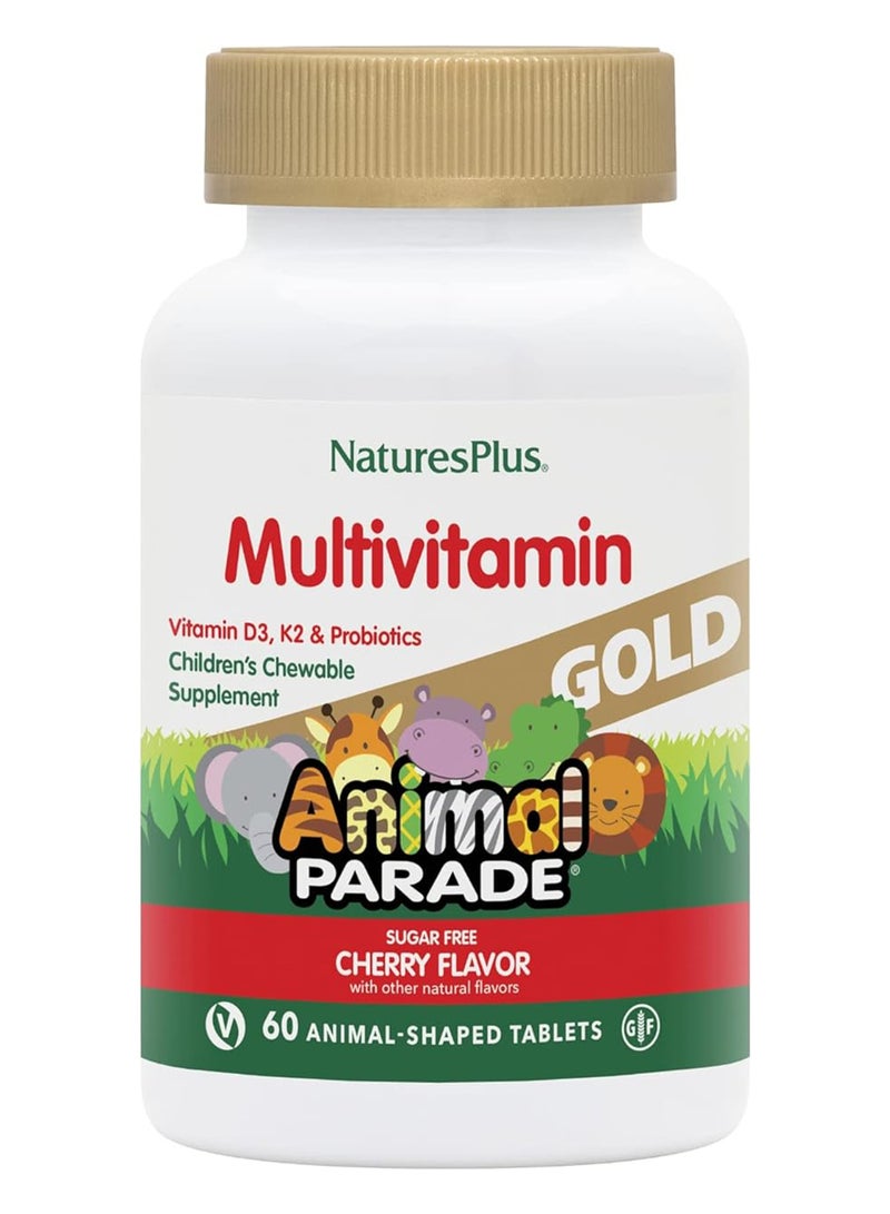 Multivitamin Animal Parade Children'S Chewable Supplement Gold Cherry Flavor Infused With Vitamin D3, K2 And Prebiotics Sugar Free 60 Animal Shaped Tablets - pnsku/N15015178A/45/_/1719899348/157246df-5c1e-4943-a3fb-089bebc1a621