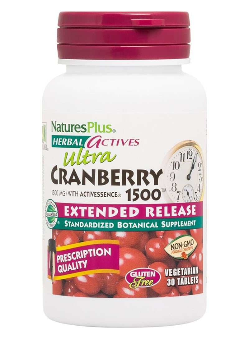 Natures Plus Herbal Actives Ultra Cranberry 1500 Extended Release Standardized Botanical Supplement 30 Vegetarian Tablets - Image 1