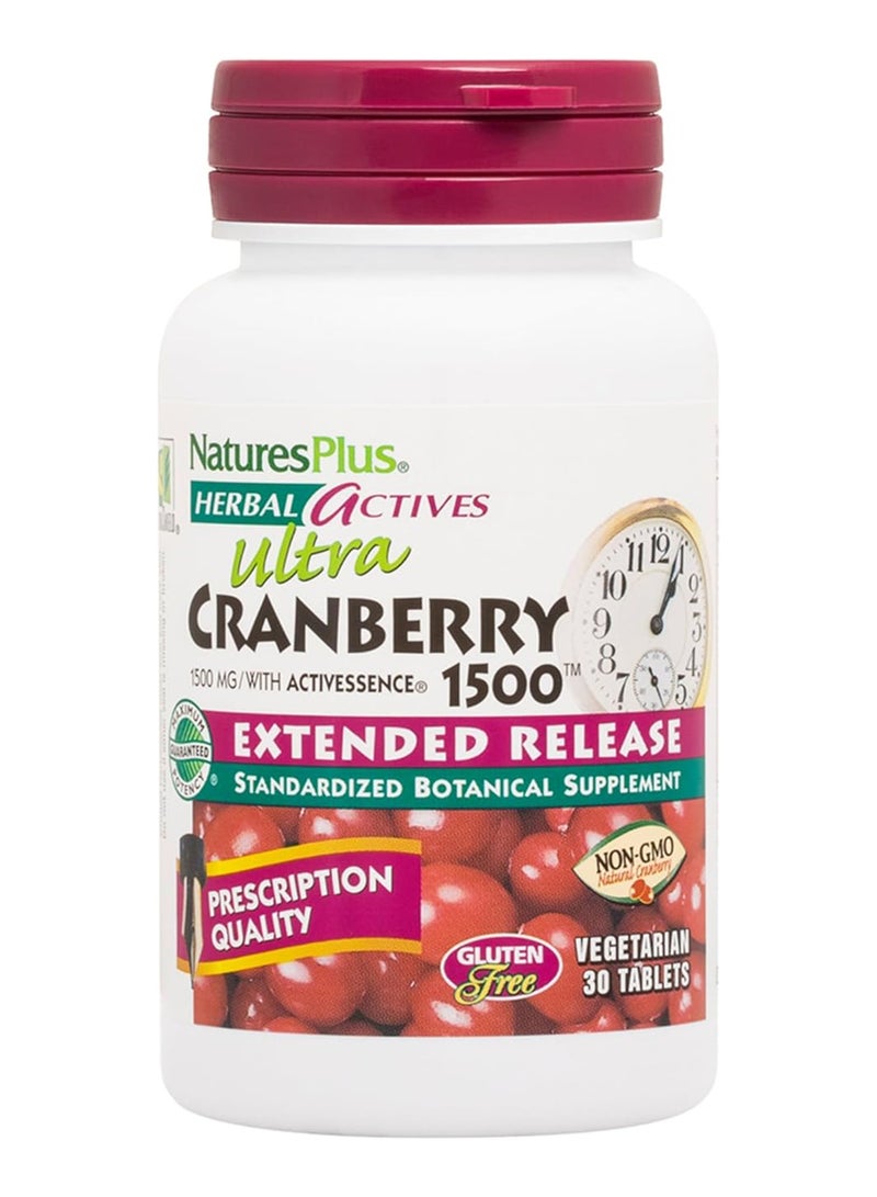 Natures Plus Herbal Actives Ultra Cranberry 1500 Extended Release Standardized Botanical Supplement 30 Vegetarian Tablets - Image 2
