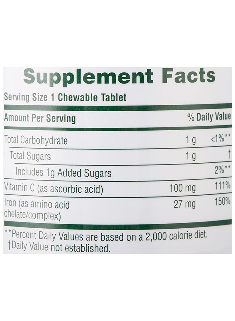 Natures Plus Chewable Iron With Vitamin C & Herbs Dietary Supplement Cherry Flavor Energy Support 90 Tablets - Image 2