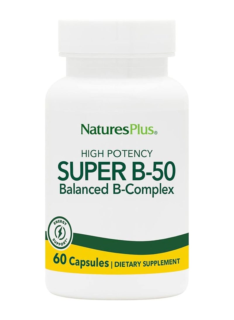 Natures Plus High Potency Super B-50 Balanced B-Complex Dietary Supplement Energy Support 60 Tablets - Image 1