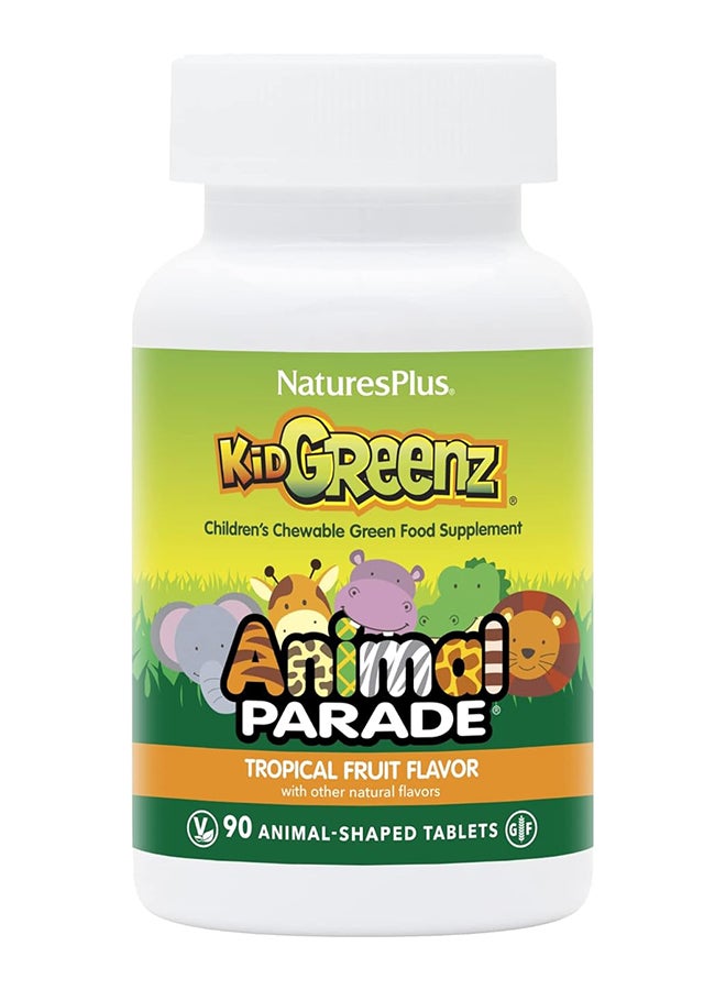 Natures Plus Kids Greenz Animal Parade Green Food Supplement Tropical Fruit Flavor  90 Animal Shaped Tablets - Image 1
