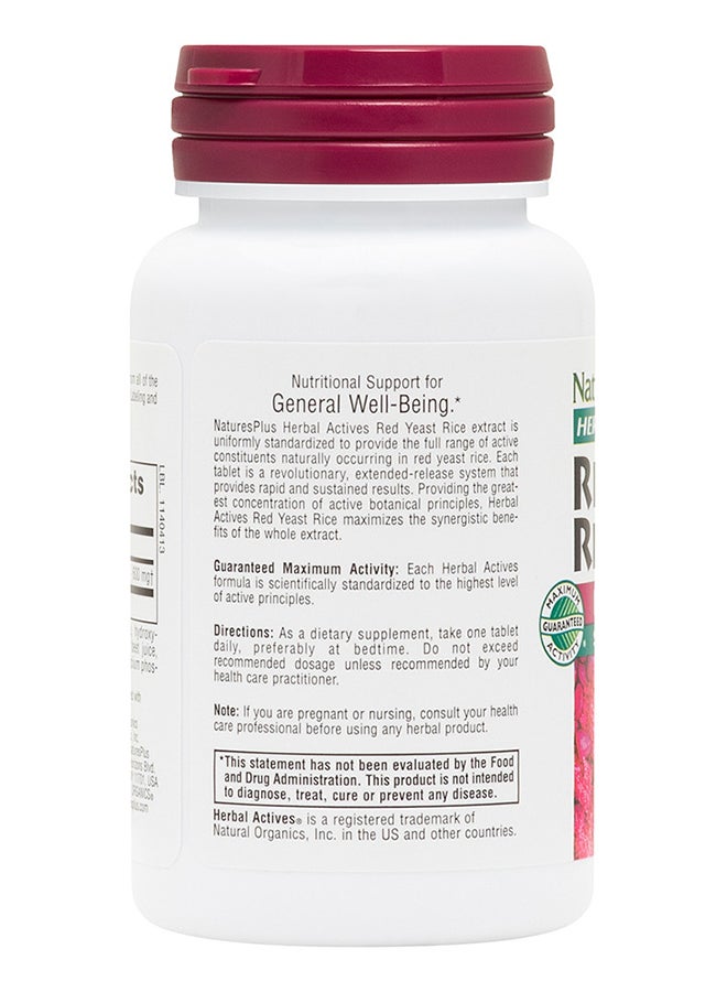 Natures Plus Herbal Actives Red Yeast Rice 600Mgbotanical Supplement Gluten Free 30 Vegan Capsules - Image 2