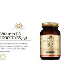 Solgar Vitamin D3 25MCG 1000 IU Dietary Supplement 100 Softgels  - Image 3