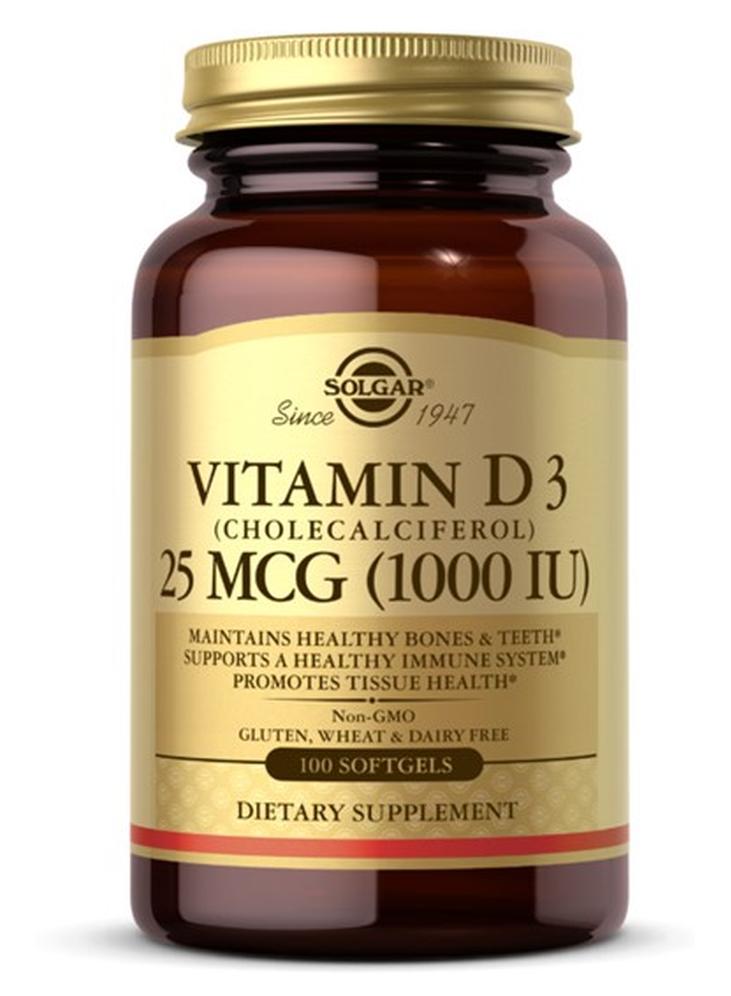 Solgar Vitamin D3 25MCG 1000 IU Dietary Supplement 100 Softgels - Image 1