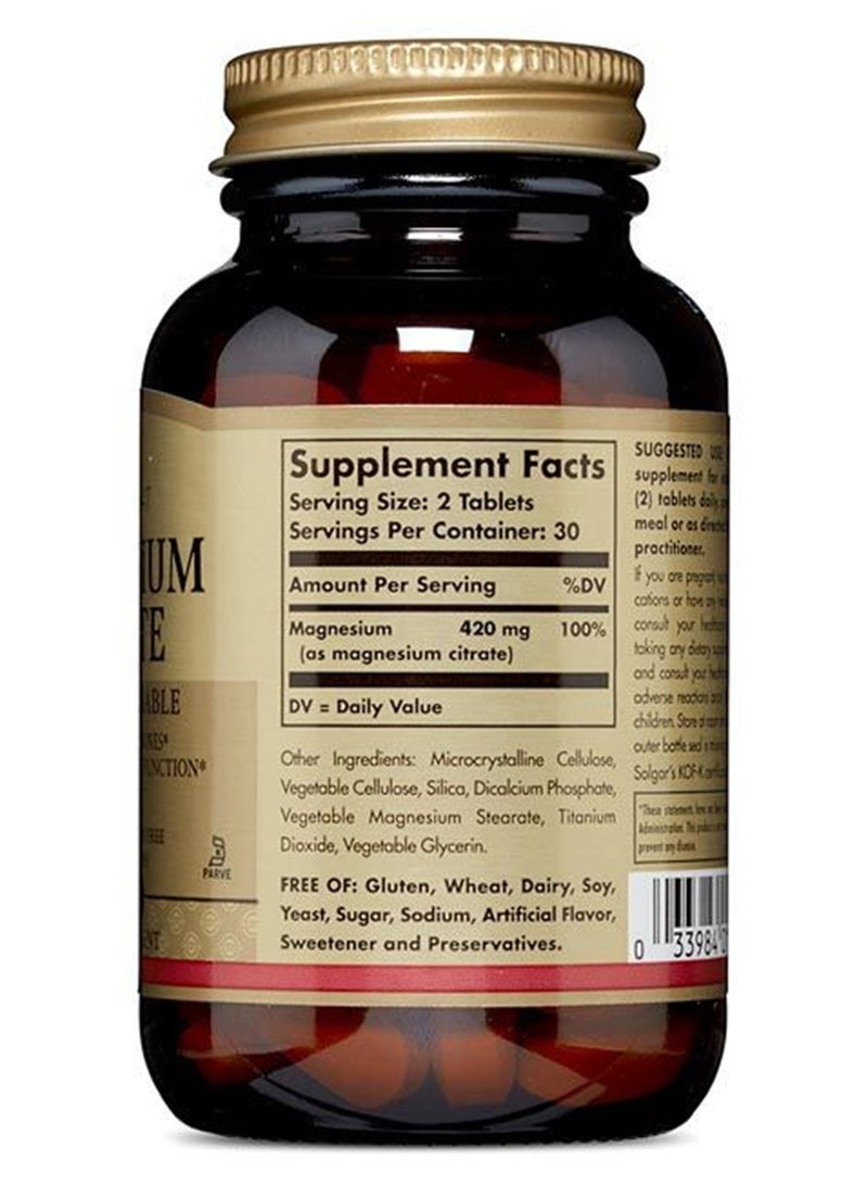 Solgar Magnesium Citrate Dietary Supplement Highly Absorbable Supports Nerve And Muscle Support Gluten, Wheat And Diary Free Suitable For Vegans 60 Vegetable Capsules - Image 3