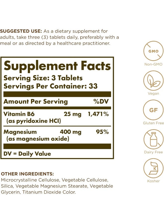 Solgar Magnesium with Vitamin B6 - Supports Energy Levels - Reduce Tiredness and Fatigue - Muscle Function - Vegan - 100 Tablets - Image 2