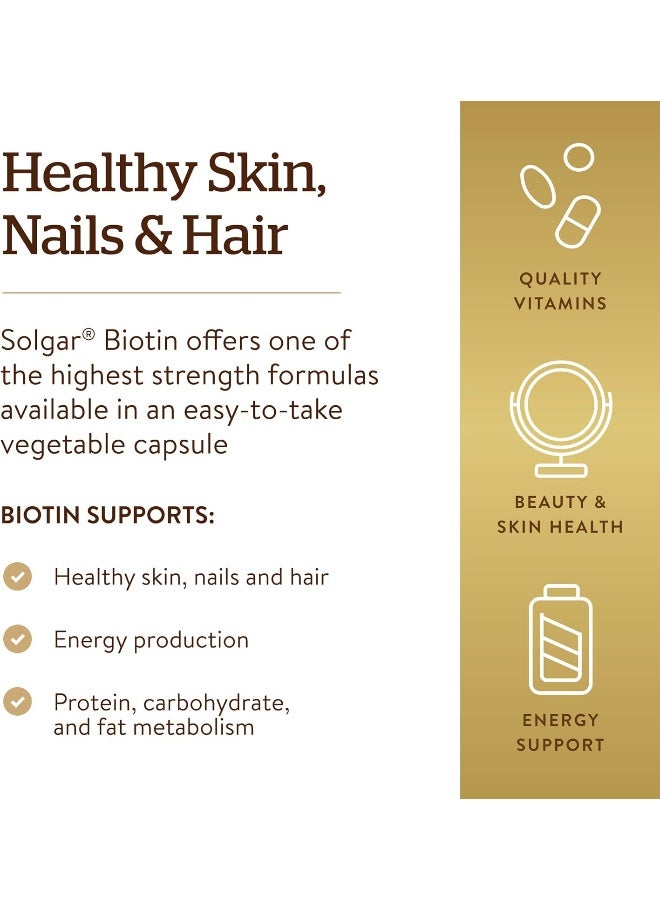 Solgar Biotin Super High Potency Dietary Supplement  120 Vegetable Capsules - Image 4