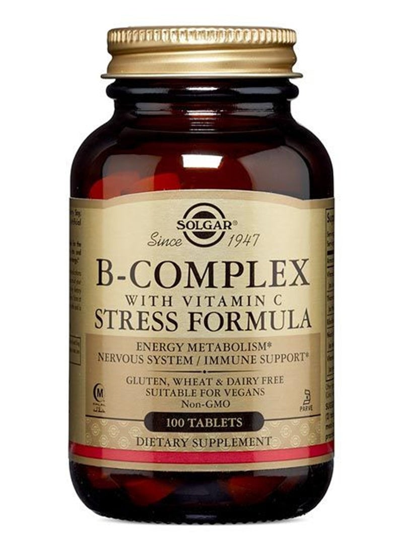 Solgar - B-Complex Stress Formula Dietary Supplement Infused With Vitamin C Nervous System And Immune Support Gluten, Wheat And Diary Free Suitable For Vegans 100 Vegetable Capsules - Image 1