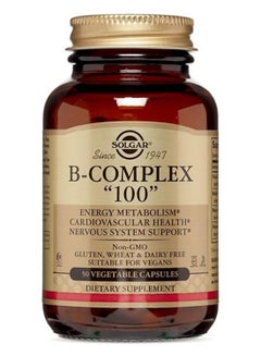 Solgar B-Complex 100 Dietary Supplement Energy Metabolism, Cardiovascular Health, Nervous System Support Gluten, Wheat And Diary Free Suitable For Vegans 50 Vegetable Capsules  - Image 1