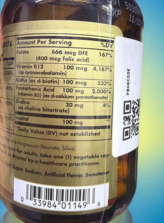 Solgar B Complex "100" | 50 Vegetable Capsules Packaging May Vary - Image 3