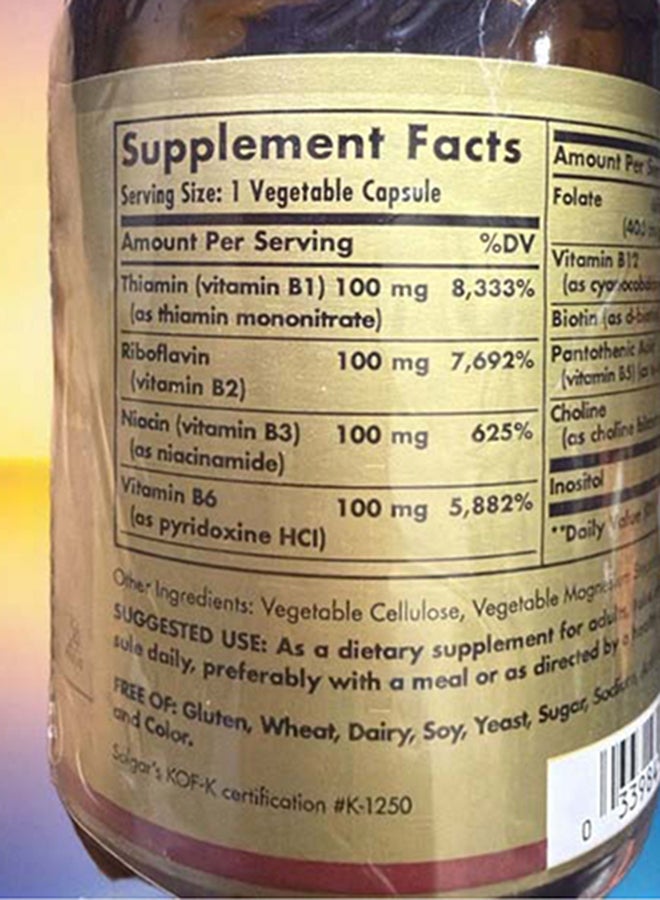 Solgar B Complex "100" | 50 Vegetable Capsules Packaging May Vary - Image 2