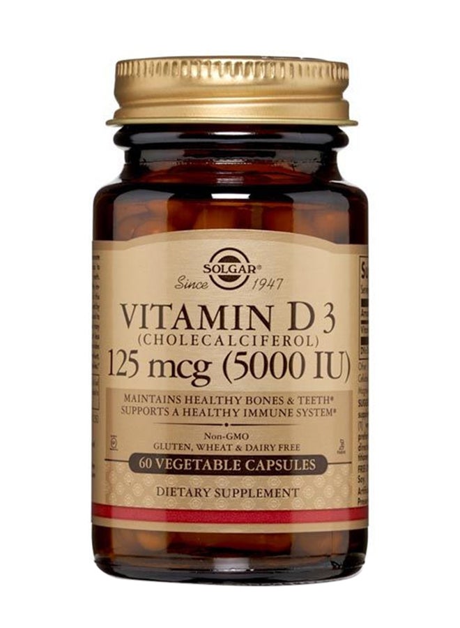 Solgar Vitamin D3 125 Mcg Maintains Healthy Bones And Teeth Supports Dairy Free 60 Vegetable Capsules - Image 1