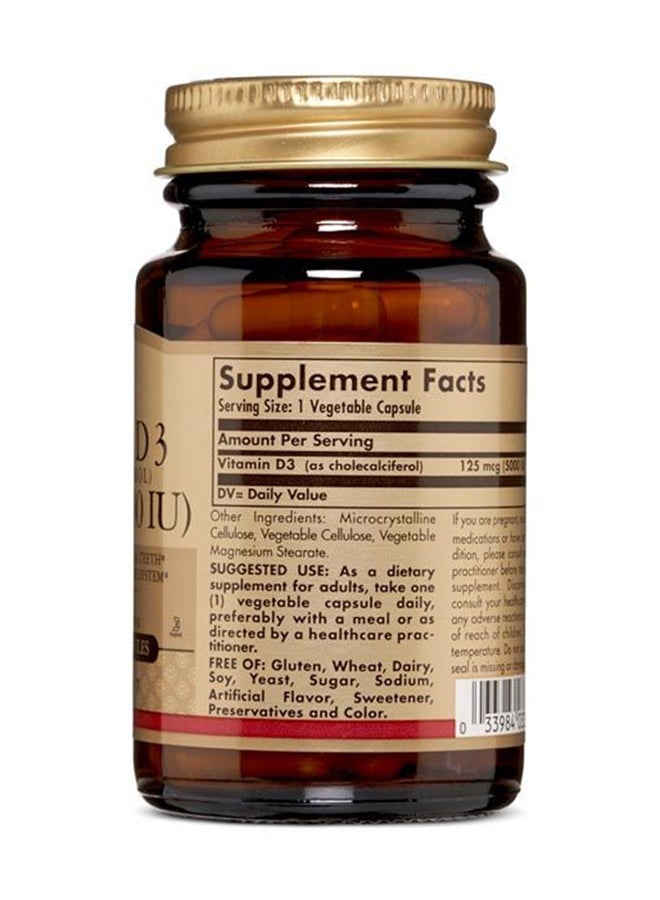 Solgar Vitamin D3 125 Mcg Maintains Healthy Bones And Teeth Supports Dairy Free 60 Vegetable Capsules - Image 3