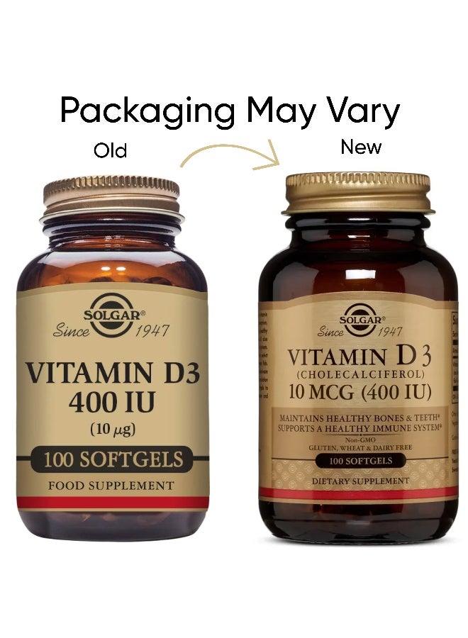Solgar Vitamin D3 (Cholecalciferol), 10 mcg (400 IU), 100 Softgels Packaging May Vary - Image 3