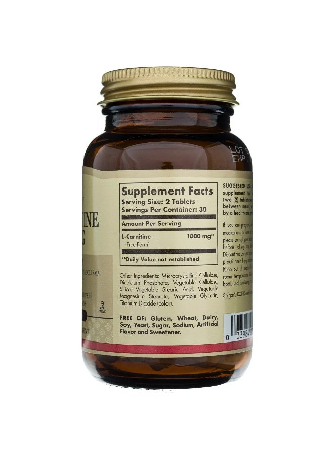 Solgar L-Carnitine, 500 Mg, 60 Tablets - Image 1