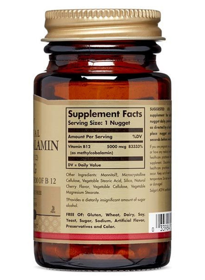 Solgar Sublingual Methylcobalamin Vitamin B12 5000 Mcg Dietary Supplement 30 Nuggets - Image 3