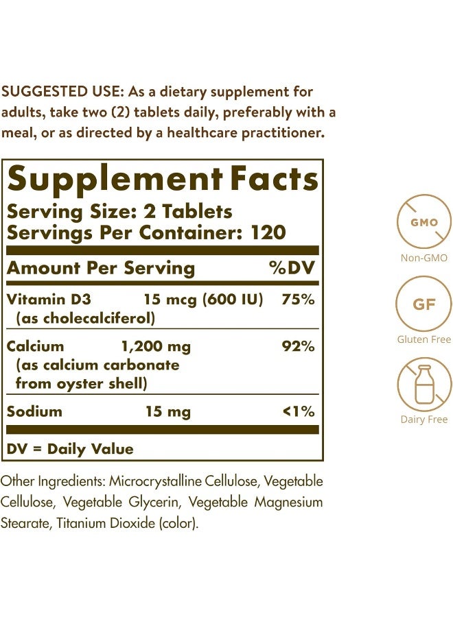 Solgar Calcium From Oyster Shell With Vitamin D3 240 Tablets - Image 2