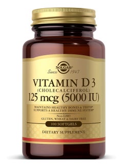 Solgar Vitamin D3 (Cholecalciferol) 125 MCG (5000 IU), 100 Softgels  - Image 1