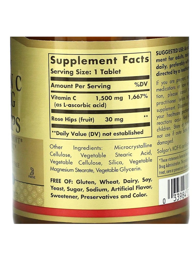 Solgar Vitamin C 1500 Mg With Rose Hips 90 Tablets - Image 2