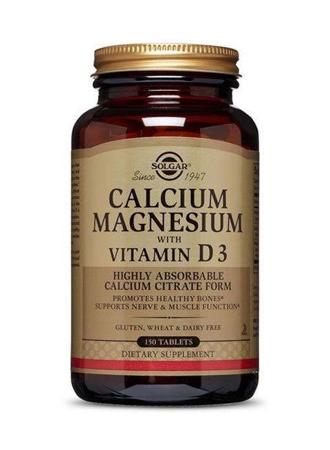 Calcium Magnesium With Vitamin D3 Dietary Supplement Highly Absorbable Form Promotes Healthy Bones Supports Nerve And Muscle Functions - 150 Tablets