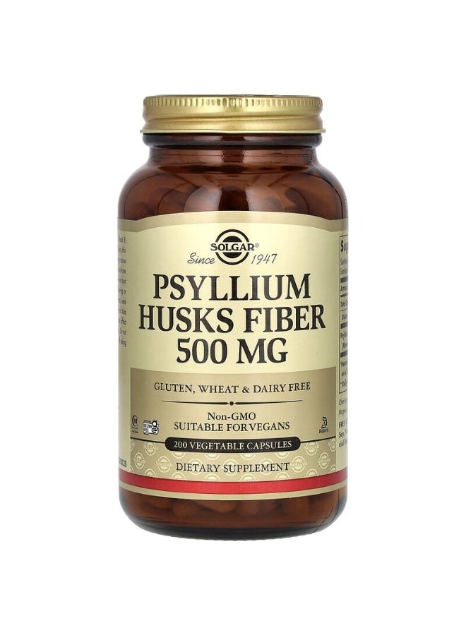 Solgar Psyllium Husks Fiber 500 mg, 200 Vegetable Capsules Packaging May Vary - Image 1