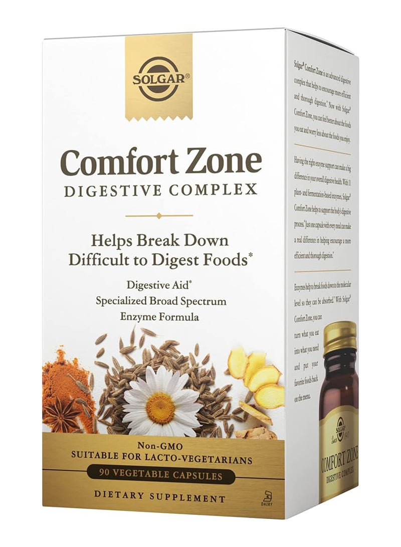 Solgar Comfort Zone Digestive Complex Dietary Supplement Helps Breakdown Difficult To Digest Foods Digestive Aid Specialized Broad Spectrum Enzyme Formula Suitable For Lacto-Vegetarians 90 Vegetable Capsules  - Image 1