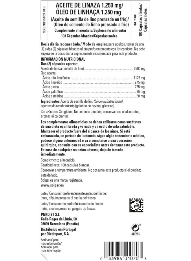Dietary Supplement Flaxseed Oil 100 Softgels