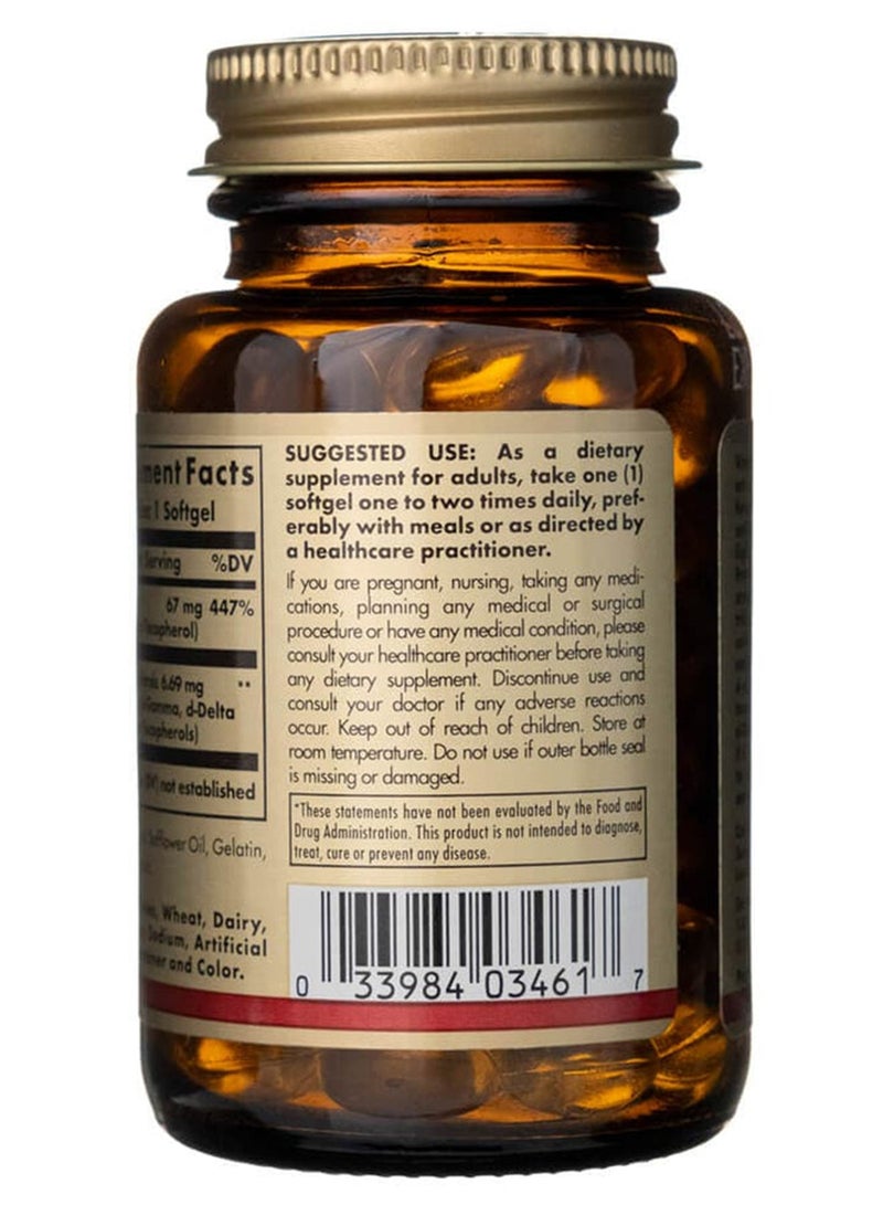 Solgar Vitamin E 67 mg (100 IU) (d-Alpha Tocopherol) - 100 Softgels  - Image 3